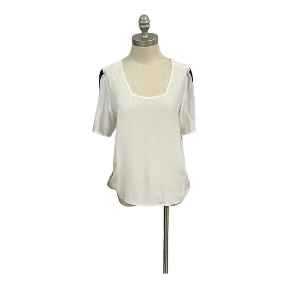 zeus + dione Tops - Zeus + Dione Silk Blouse Split Sleeve Ivory Black Square Neck New Size 40